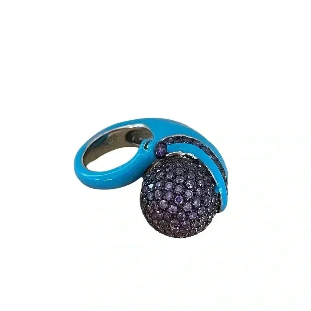 High End Sterling Silver Crystal Statement Ring